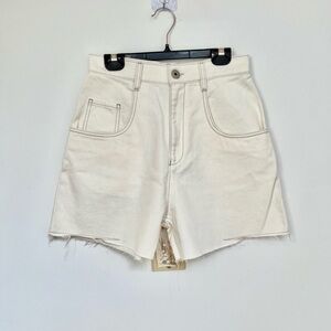 Maison Margiela (28”) Summer Off-White Denim High Waist Jean Shorts Raw Hem
